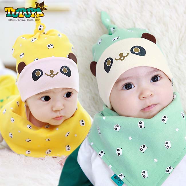 หมวกบินนี่ ลายหมีแพนด้า+ผ้ากันเปื้อน