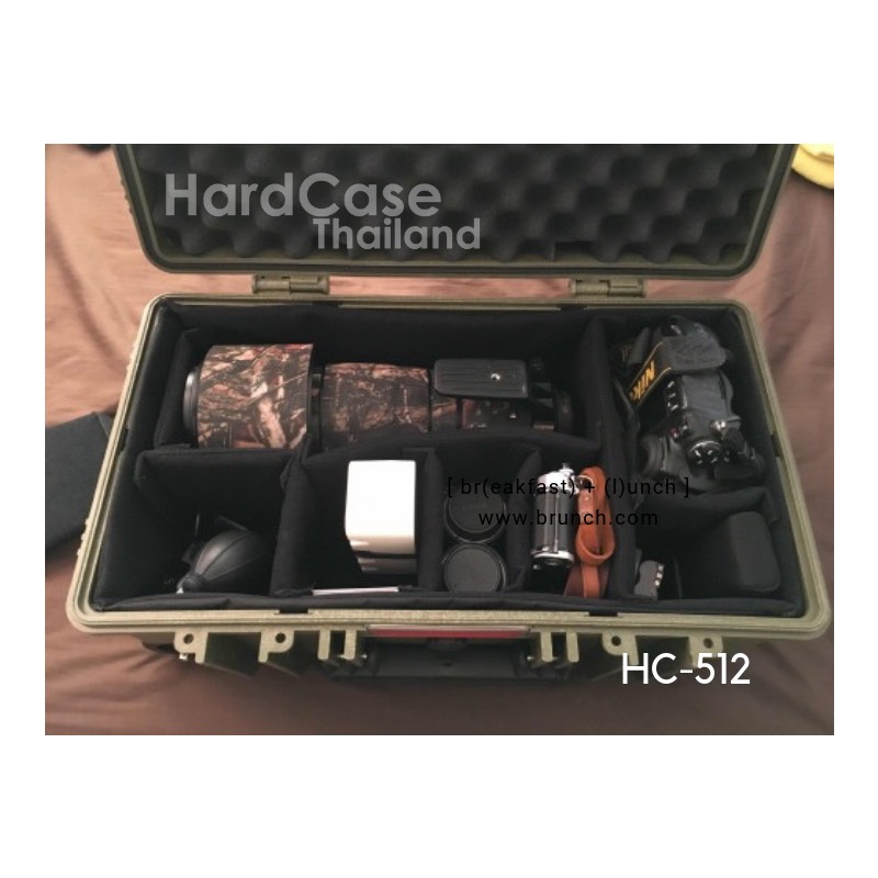 กล่องกันกระแทก กระเป๋ากล้องล้อลาก HC 512 สีเขียวทหาร ไส้ตีนตุ๊กแก