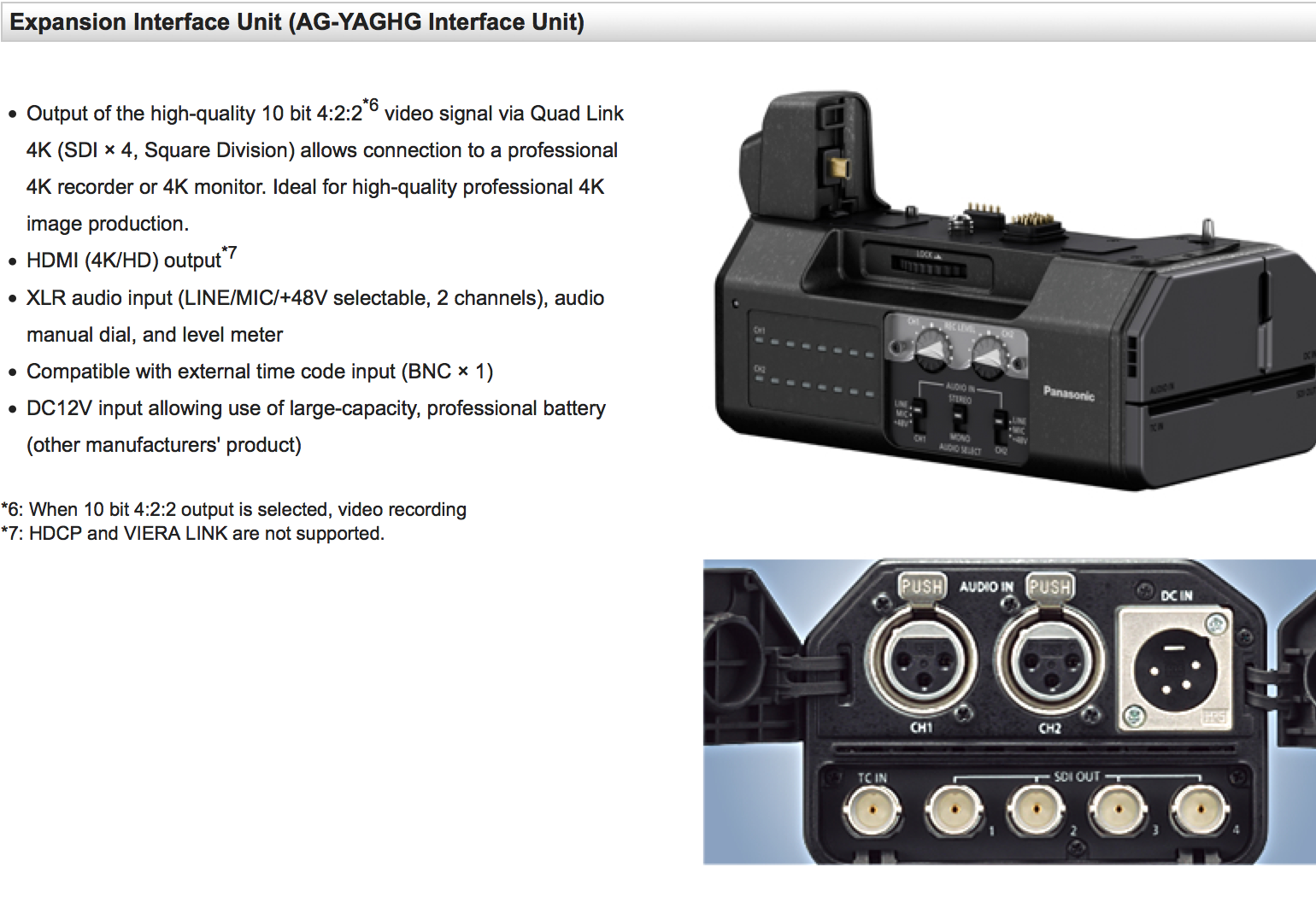 Panasonic GH4用 インターフェースユニットAG-YAGHG パナソニック、「LUMIX GH4」の業務用インターフェースユニット