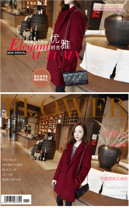 เสื้อโค้ทกันหนาว สไตล์เกาหลี ทรง Classic ผ้าสำลีเนื้อเบา ไม่หนา บุซับในกันลม สีไวน์แดง พร้อมส่ง RED WINE XL