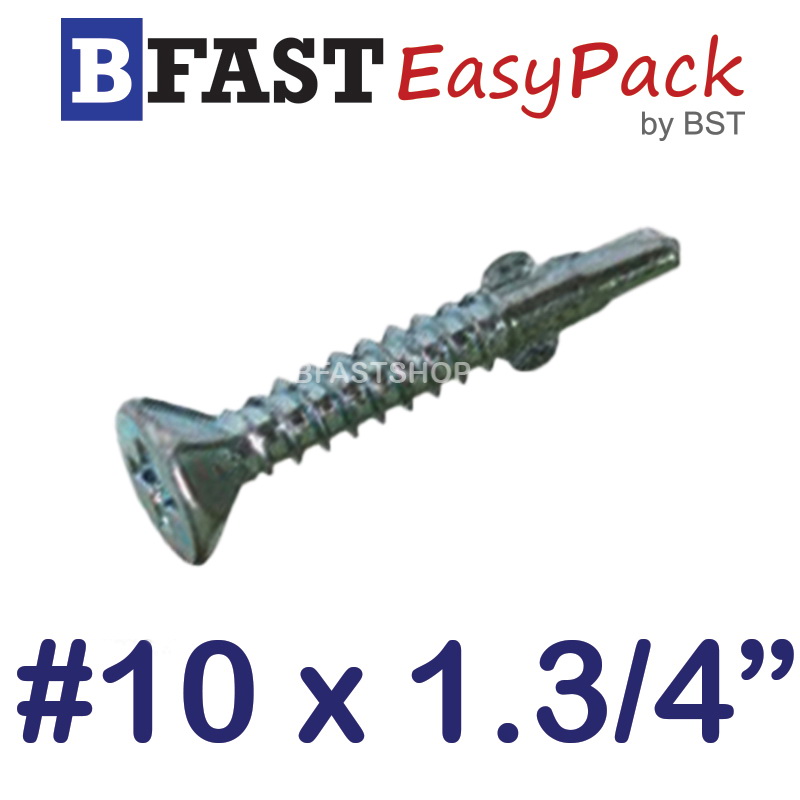 สกรูปลายสว่านเตเปอร์มีปีก F+ #10 x 1.3/4" Wing Tek (15 ตัว/ถุง)
