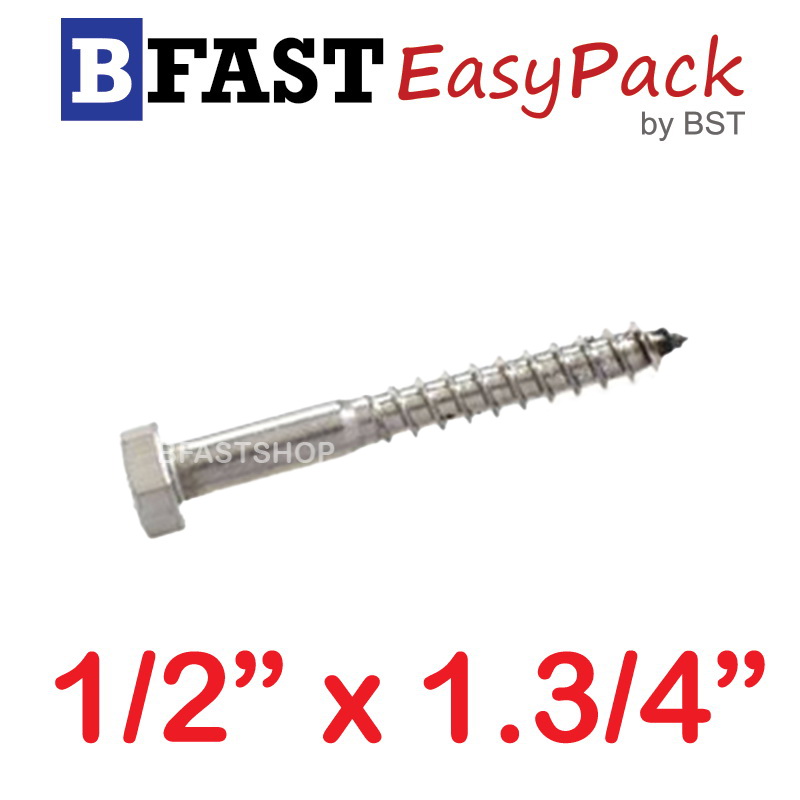 สกรูเกลียวปล่อยขันไม้สแตนเลส 1/2" x 1.3/4" ( 1 ตัว/ถุง)