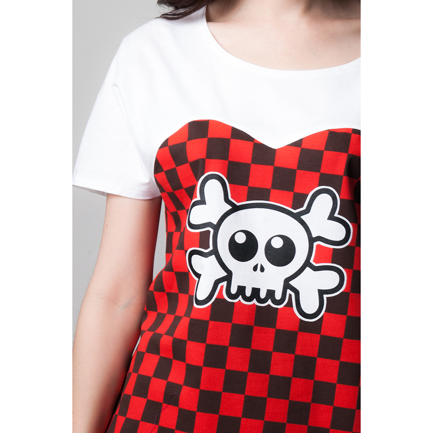 Aries50 เดรสสำหรับผู้หญิง คอกลม แขนสั้น ทรงใส่สบาย รุ่น Skull Love (สีแดง)