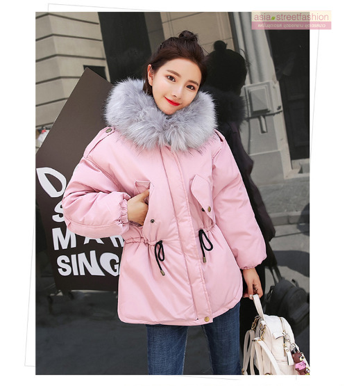 เสื้อกันหนาวฮู้ดดี้ แต่งเฟอร์หนาฟู งานเกรดดีเหมือนแบบ บุนวมหนา อุ่นมาก หิมะก็เอาอยู่ (ถอดขนถอดฮู้ดได้) ชมพูฮู้ดเทา M