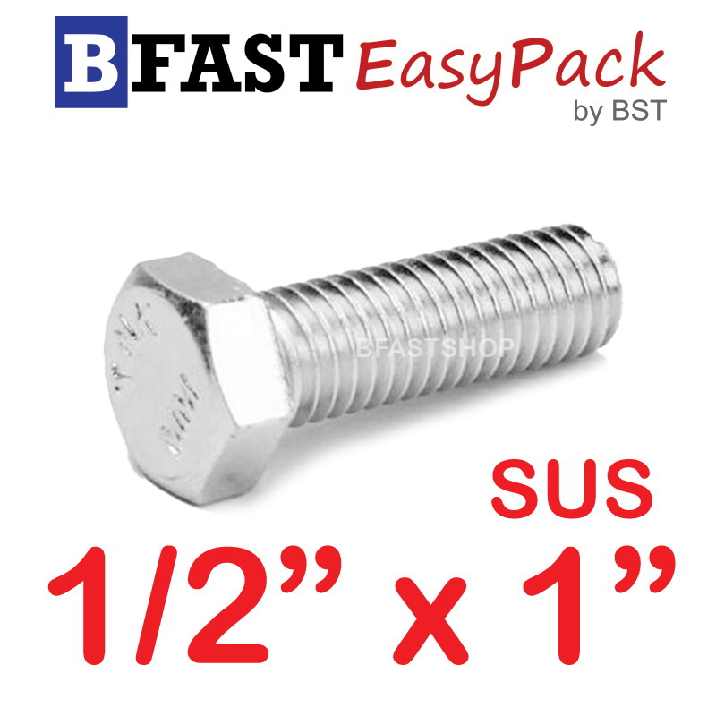 สกรูหัวเหลี่ยมสแตนเลส 1/2" x 1" (1 ตัว)