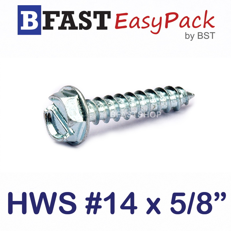 สกรูเกลียวเหล็กหัวเหลี่ยมผ่าติดแหวน HWS #14 x 5/8" (15 ตัว/ถุง)