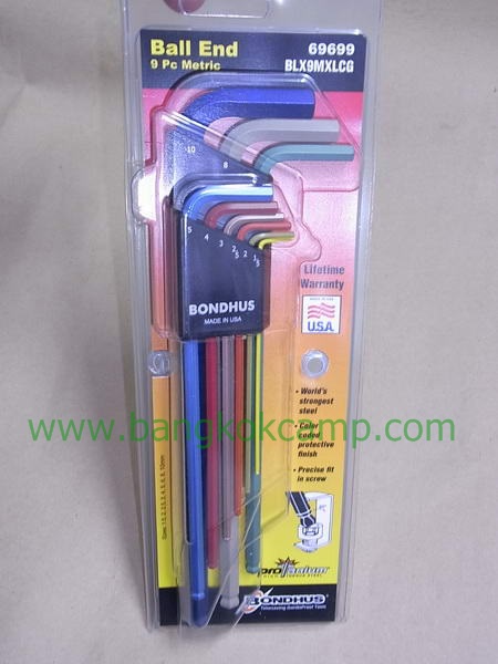 ประแจแอลหกเหลี่ยม BONDHUS ...แบบมิล....รุ่นนี้แยกสีเพื่อสะดวกในการใช้งาน ...ชุด 9 ชิ้น... Made in USA (69699)