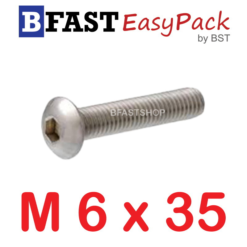 สกรูหัวจมกลมสแตนเลส SUS M6 x 35 ( 4 ตัว/ถุง )