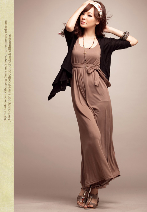 fashion jumpsuit เอี๊ยมกางเกงขายาว สีกากีอมม่วง แขนกุด คอกลม ผ้าคอตตอน ใส่สบาย เท่ห์ๆ มาพร้อมกับเชือกผูกเอว จ้า