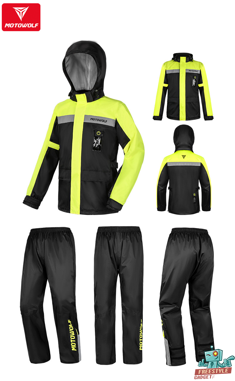 MOTOWOLF MDL0402 - ชุดกันฝน มอเตอร์ไซค์ เสื้อกันฝนพร้อมกางเกง มีแถบเรืองแสง มีไฟ LED เพิ่มความปลอดภัย