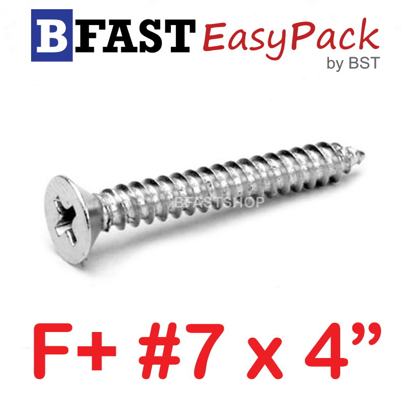 สกรูเกลียวสแตนเลส F+ SUS # 7 X 4" (5 ตัว/ถุง)