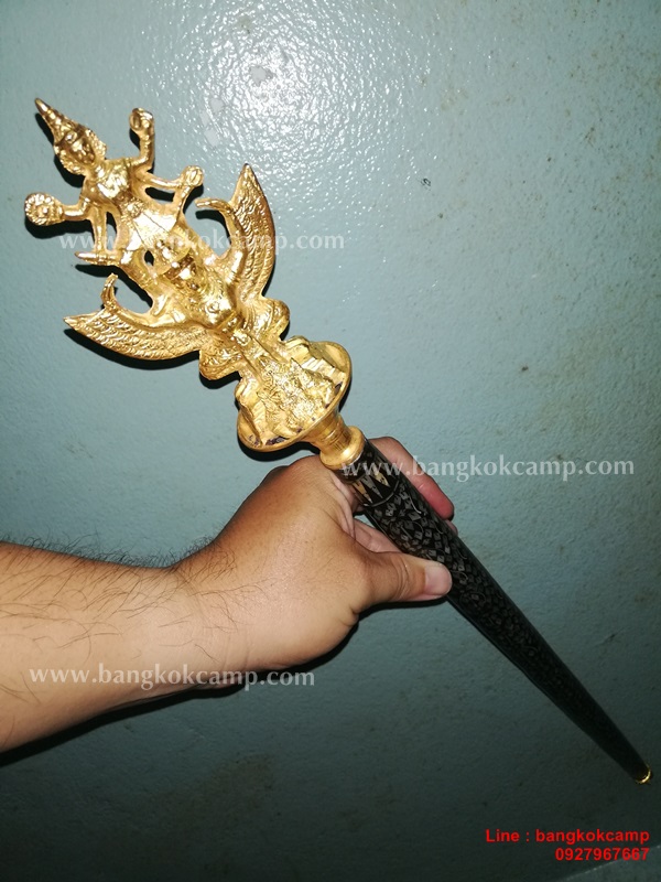 ไม้ครู หรือไม้ถือประดับมุข หัวนารายณ์ทรงสุบรรณ(นารายณ์ทรงครุฑ) ท้ายพญานาค ชุบทอง