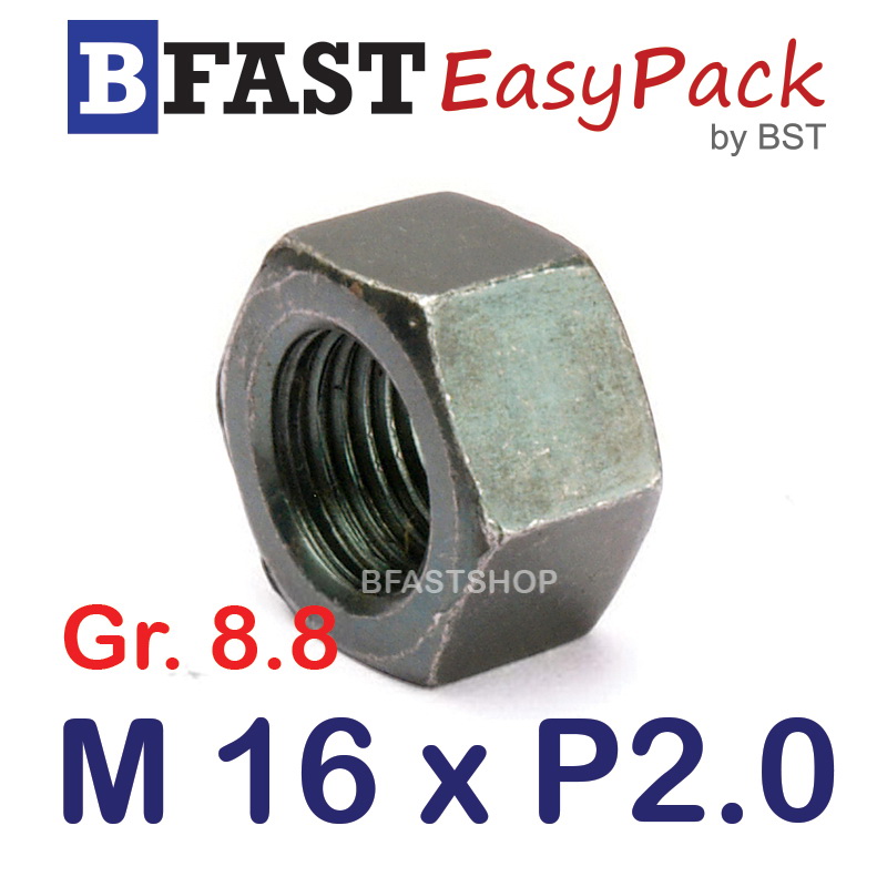 หัวน็อตมิลดำ M16 x P2.0 *เหล็กแข็ง เกรด 8.8* (2 ตัว/ถุง)