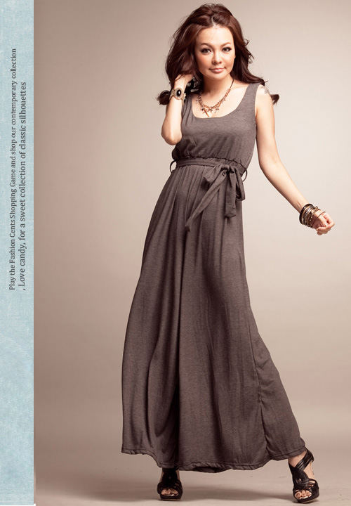 fashion jumpsuit เอี๊ยมกางเกงขายาว สีเทาเข้ม แขนกุด คอกลม ผ้าคอตตอน ใส่สบาย เท่ห์ๆ มาพร้อมกับเชือกผูกเอว จ้า