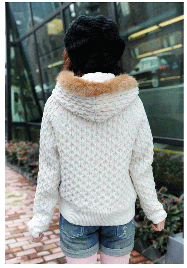 fashion เสื้อกันหนาวมีฮู้ด สีขาว ตามภาพ ผ้าไหมพรม สีสดใส น่ารักๆ Asia Street Fashion