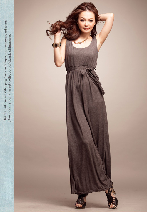 fashion jumpsuit เอี๊ยมกางเกงขายาว สีเทาเข้ม แขนกุด คอกลม ผ้าคอตตอน ใส่สบาย เท่ห์ๆ มาพร้อมกับเชือกผูกเอว จ้า