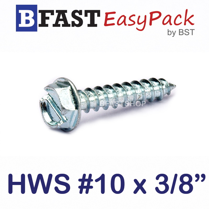 สกรูเกลียวเหล็กหัวเหลี่ยมผ่าติดแหวน HWS #10 x 3/8" (20 ตัว/ถุง)