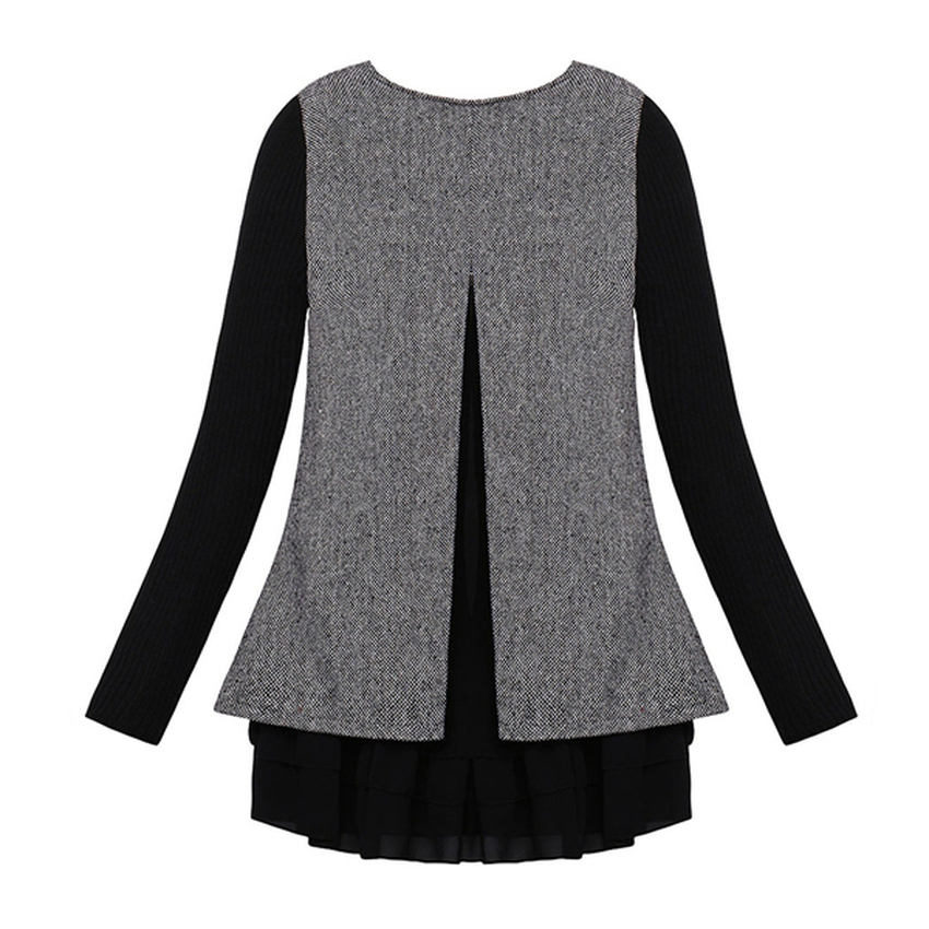 Sexy Women Lace Chiffon Long Sleeve Mini Dresses Winter KnitwearJumper Pullover