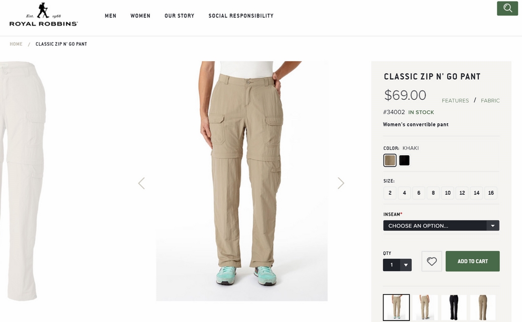 Royal Robbins Women's Classic Zip N Go Pants