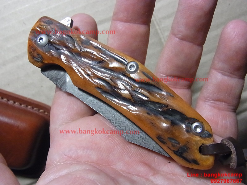 มีดพับ ดามัสกัส Damascus พร้อมซองหนังแท้ (เล่มใหญ่)