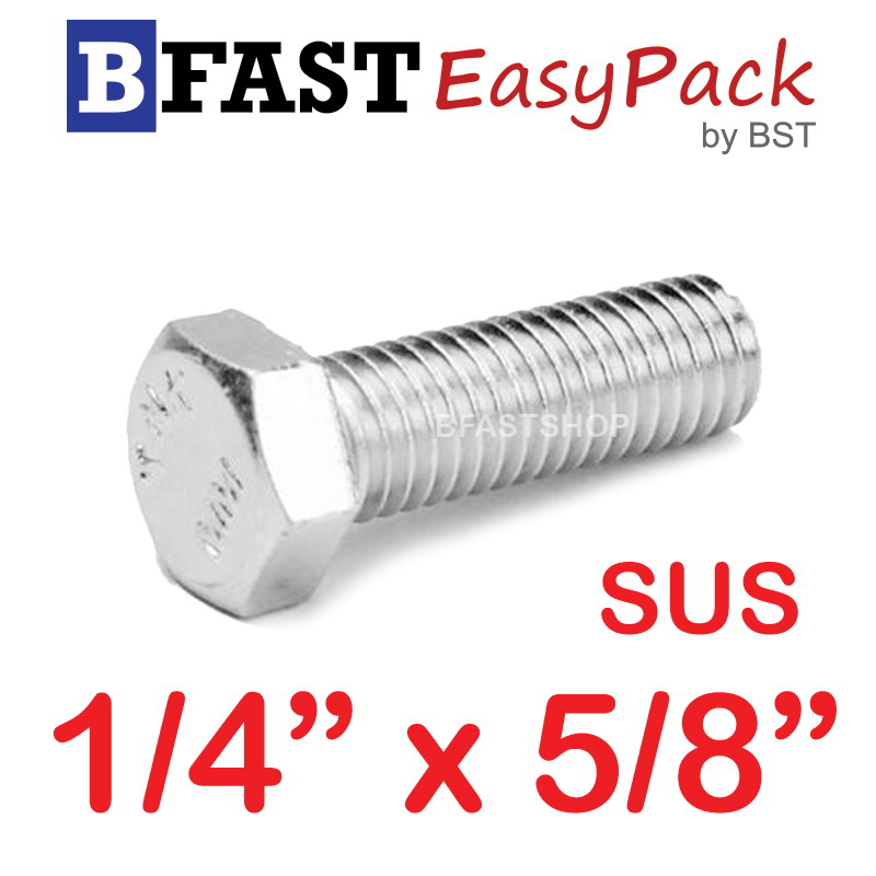 สกรูหัวเหลี่ยมสแตนเลส 1/4" x 5/8" (10 ตัว)