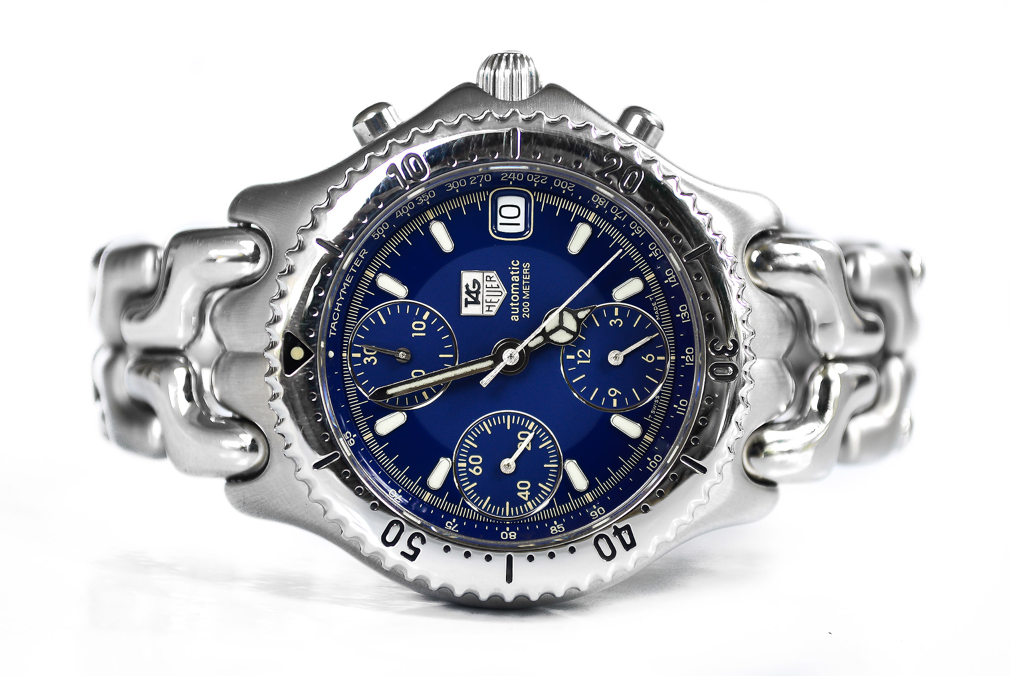 Tag Heuer ก้างปลา หน้าน้ำเงิน วงแหวน จับเวลา Auto Man Size (Sold)