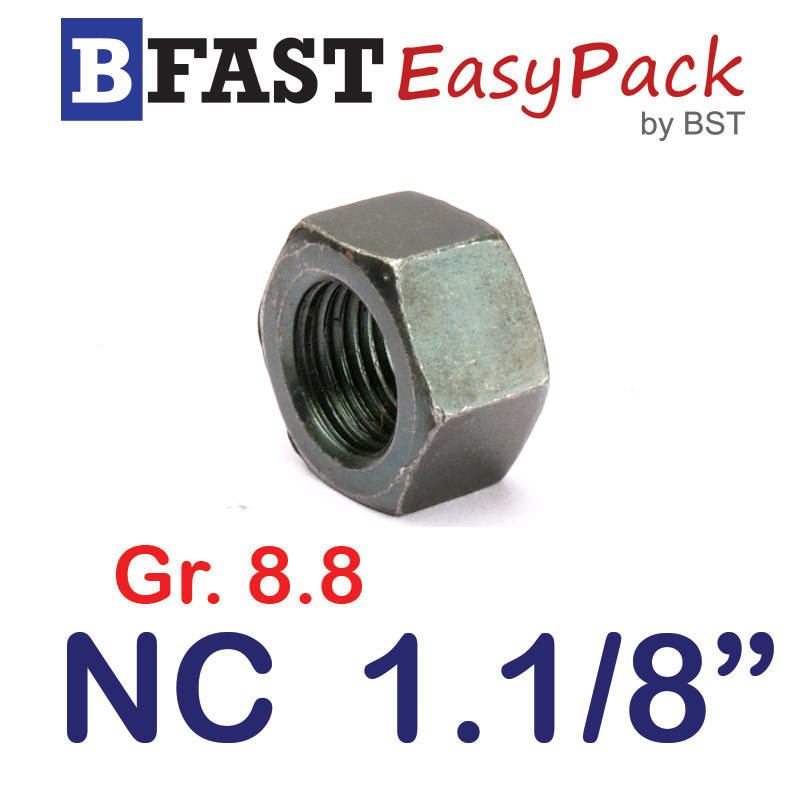 หัวน็อต NC 1.1/8" *เหล็กแข็งเกรด 8.8* (1 ตัว)