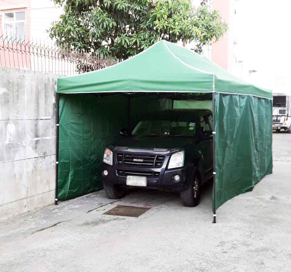 เต็นท์พับได้ สีเขียว ขนาด 3m x 6m พร้อมผ้าข้าง 300D 3 ด้าน