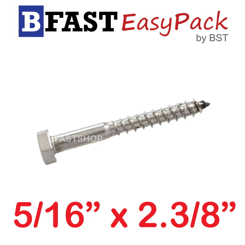 สกรูเกลียวปล่อยขันไม้สแตนเลส 5/16" x 2.3/8" ( 2 ตัว/ถุง)