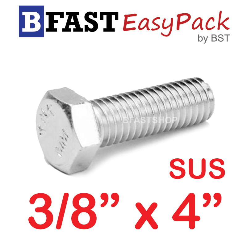 สกรูหัวเหลี่ยมสแตนเลส 3/8" x 4" (2 ตัว)