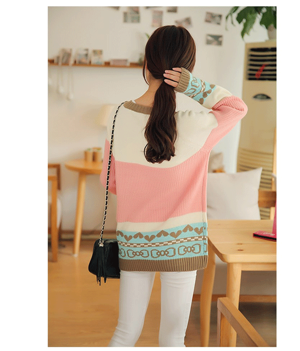 fashion เสื้อกันหนาว สเวตเตอร์ แขนยาว ไหมพรม คอกลม สีเบจ ชมพู ฟ้า น่ารักๆ ใส่เที่ยว ทำงาน