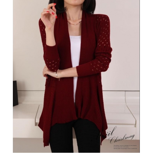 fashion เสื้อคลุม แฟชั่น ไหมพรม สีแดง เลือดหมู น่ารัก ใส่ทำงาน Asia Street Fashion