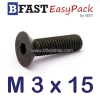 สกรูหัวจมเตเปอร์ดำ M 3 x 15 (20 ตัว/ถุง)