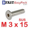 สกรูหัวจมเตเปอร์สแตนเลส SUS M3 x 15 (12 ตัว/ถุง)