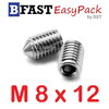 สกรูตัวหนอนปลายแหลมสแตนเลส SUS M8 x 12 (1 ตัว/ถุง)