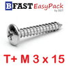 สกรูเกลียวสแตนเลส T+ SUS M3 x 15 ( 15ตัว/ถุง)