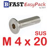 สกรูหัวจมเตเปอร์สแตนเลส SUS M4 x 20 (10 ตัว/ถุง)