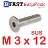 สกรูหัวจมเตเปอร์สแตนเลส SUS M3 x 12 (15 ตัว/ถุง)