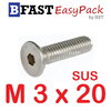 สกรูหัวจมเตเปอร์สแตนเลส SUS M3 x 20 (12 ตัว/ถุง)