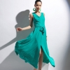 MAXI DRESS ชุดเดรสยาวแฟชั่นคอวี แขนกุด สีเขียว ใส่ออกงาน เซ็กซี่ สวยๆ ASIA STREET FASHION