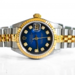 Rolex Date-just Ladysize 2tone Series 7 เบ้าใหญ่ หลักเพชร หน้าน้ำเงิน