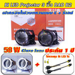 ชุดโปรเจคเตอร์ B2-58W เลนส์กระจกใส พร้อมฝาครอบทรงกลมแบบC ไฟวงแหวนสีขาว สายรีเลย์ H4 ประกัน 1 ปี