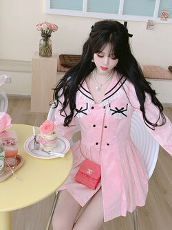 Summer Joy : พรีออเดอร์ เดรสคุลมยาวปกกะลาสีน่ารักๆ ติดกระดุมสองแถวด้านหน้า ผ่าล่าง (ไม่มีกางเกงข้างในและโบว์ค่ะ) แบรนด์แท้