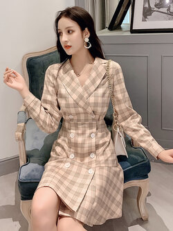 พรีออเดอร์ : เดรสแฟชั่นลายสก็อตแขนยาวแบบสวย