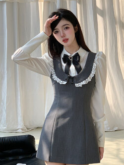 Acaine : พรีออเดอร์ เสื้อเชิ้ตแขนยาวสีขาวสไตล์เกาหลีคุณภาพสูง ติดเข็มกลัดโบว์ แบรนด์แท้