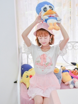 SNBL Girl : เสื้อยืดแขนสั้นแฟชั่นสไตล์ญี่ปุ่นพิมพ์ลายน่ารักๆ แต่งระบาย แบรนด์แท้