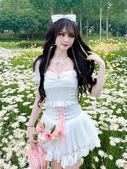 Summer Joy : พรีออเดอร์ ชุดเซ็ทแฟชั่นสไตล์เกาหลีญี่ปุ่น (ราคาแยกชิ้น) เสื้อชีฟองเปิดไหล่น่ารักๆ และ กระโปรงลูกไม้เข้าชุด มีให้เลือก 2สี แบรนด์แท้