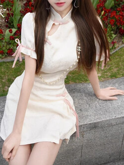 พรีออเดอร์ : ชุดตรุษจีน ชุดกี่เพ้าสั้นแบบน่ารัก ชุดจีนฤดูร้อน สีขาว