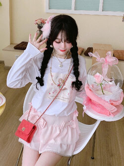 Summer Joy : พรีออเดอร์ เสื้อยืดแขนยาวพิมพ์ลายน่ารักคอมกลม มีให้เลือก 2สี แบรนด์แท้