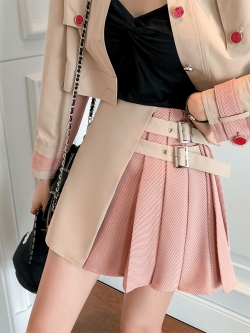 Palglg : พรีออเดอร์ กระโปรงแฟชั่นแบบเก๋ตัดต่อผ้าสองสีตามแบบ งานแบรนด์ By Palglg